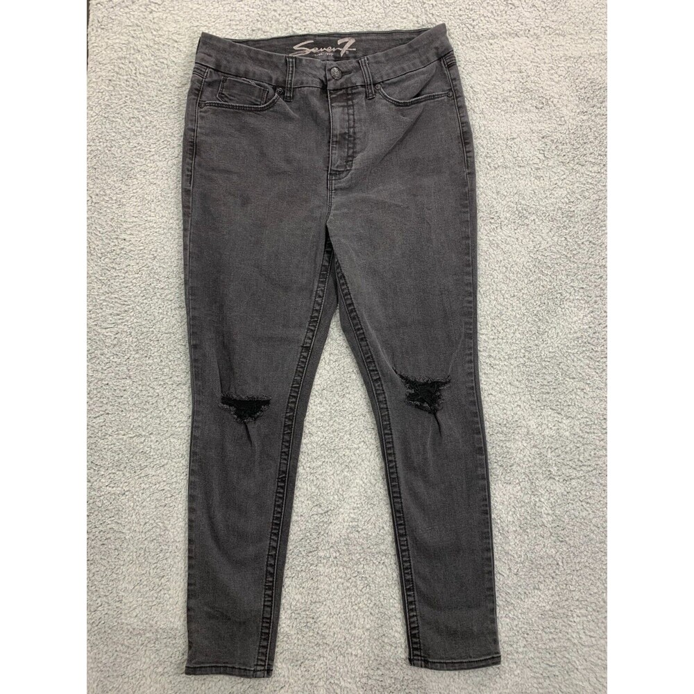 Women's Seven 7 Sz 14 Tummyless High Rise Skinny Black Denim Jeans 5 Pockets